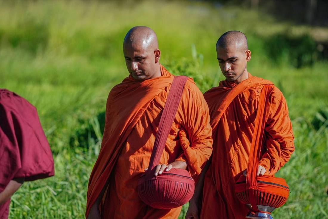 Buddhist monks walking in Anuradhapura