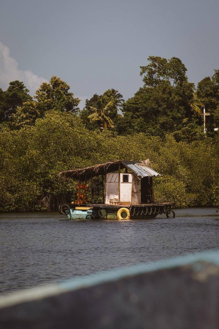 Floating cabin on a tropical river