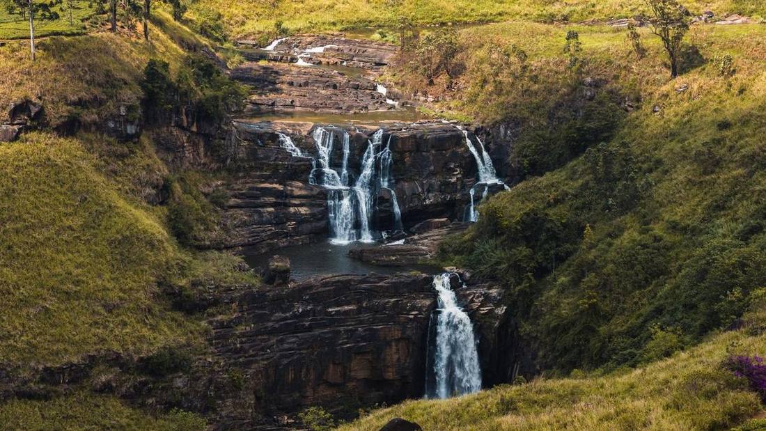 Waterfall among mountains