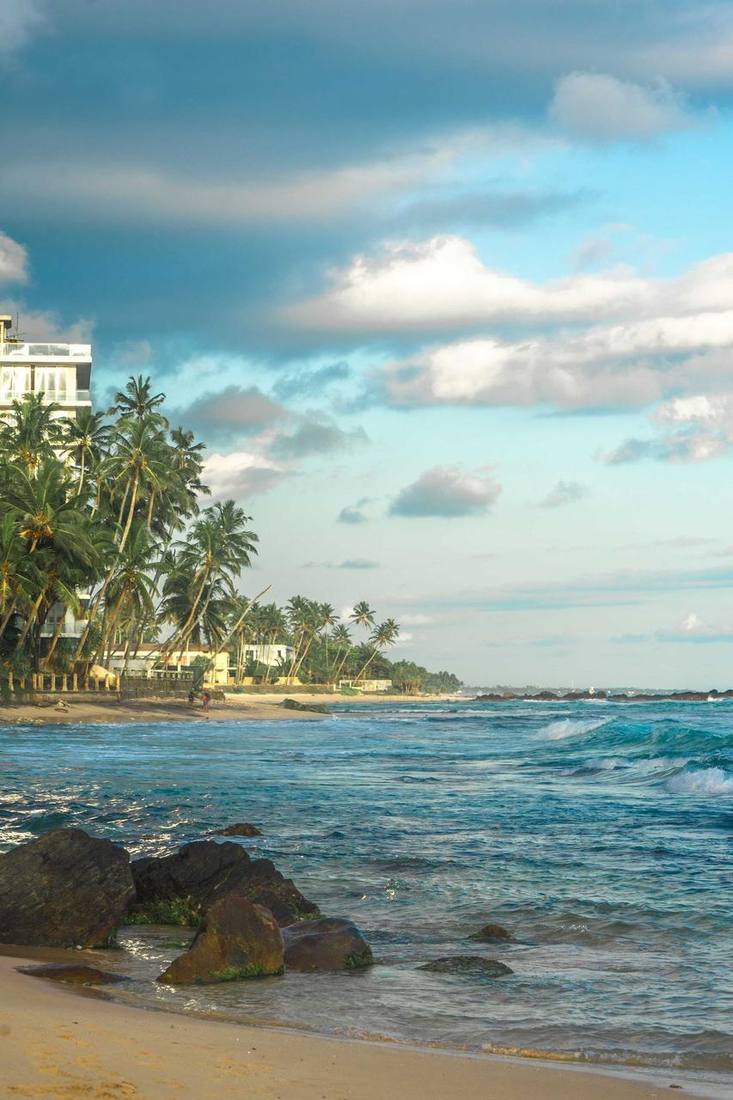 Tropical beach under a blue sky